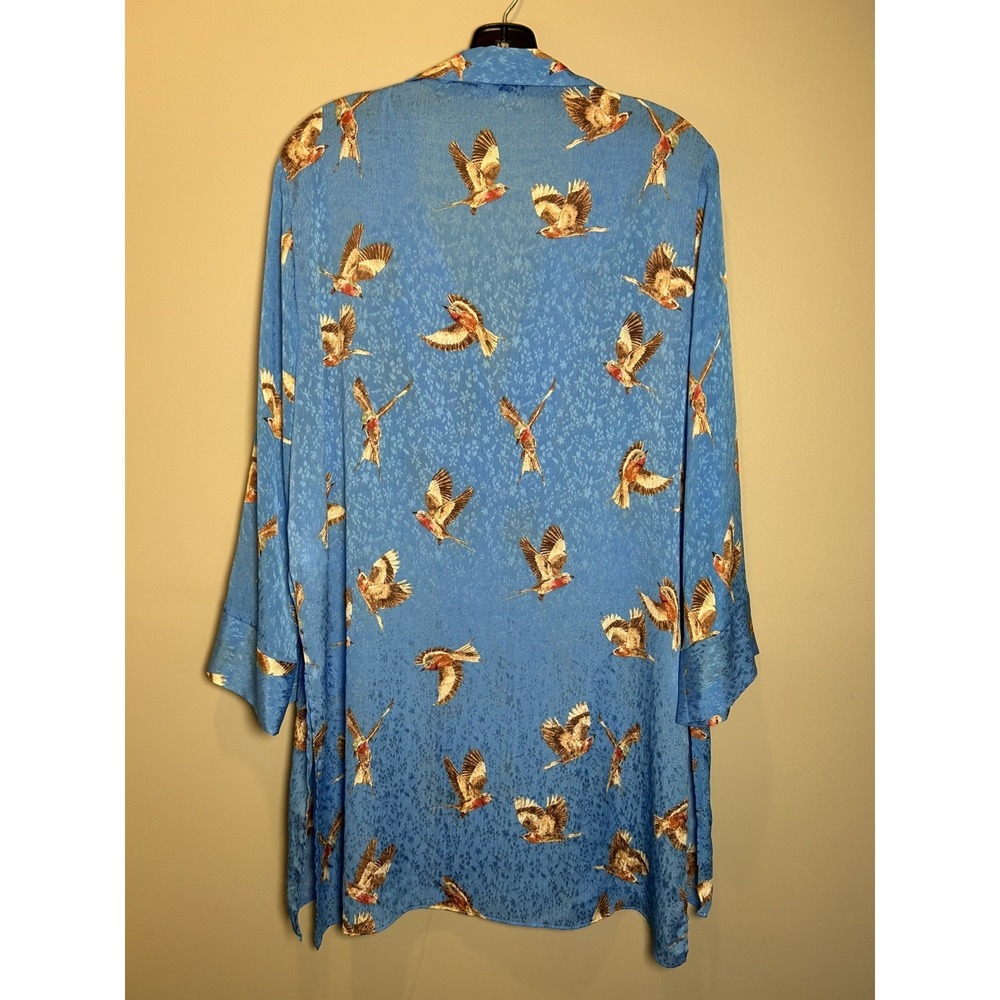 Zara Women's size L flowy bird print long shirt or swim Coverup satin material - Picture 9 of 14